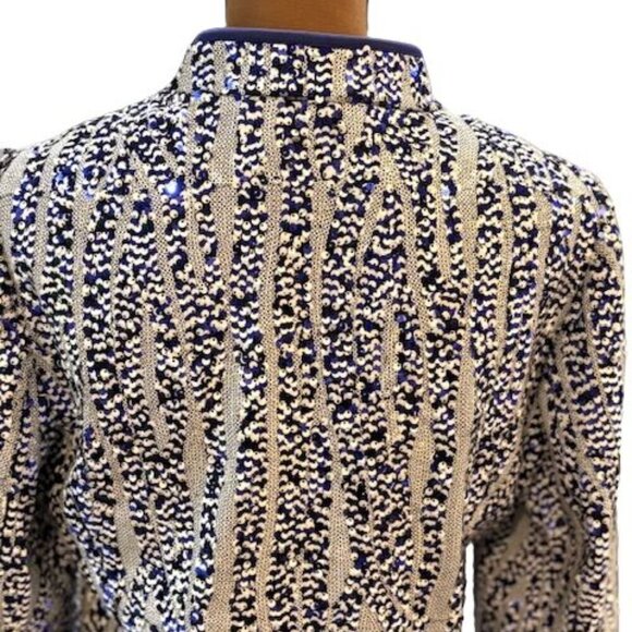 Carlisle Blue and White Sequin Women’s Blazer with Hook & Eye Closure – Size 10 - Picture 6 of 10